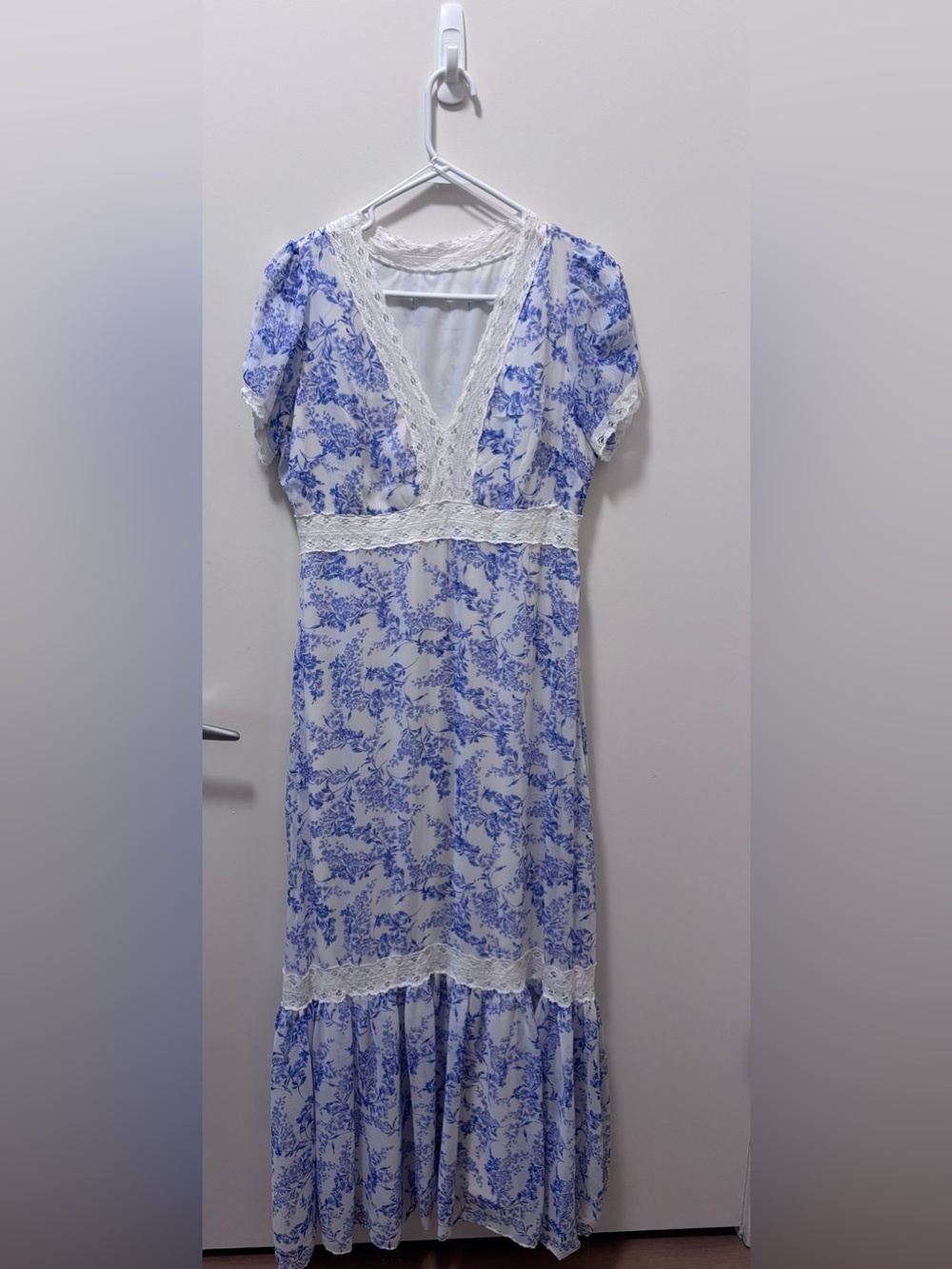 Taylor Blue & White Floral Lace-Trim Maxi Dress